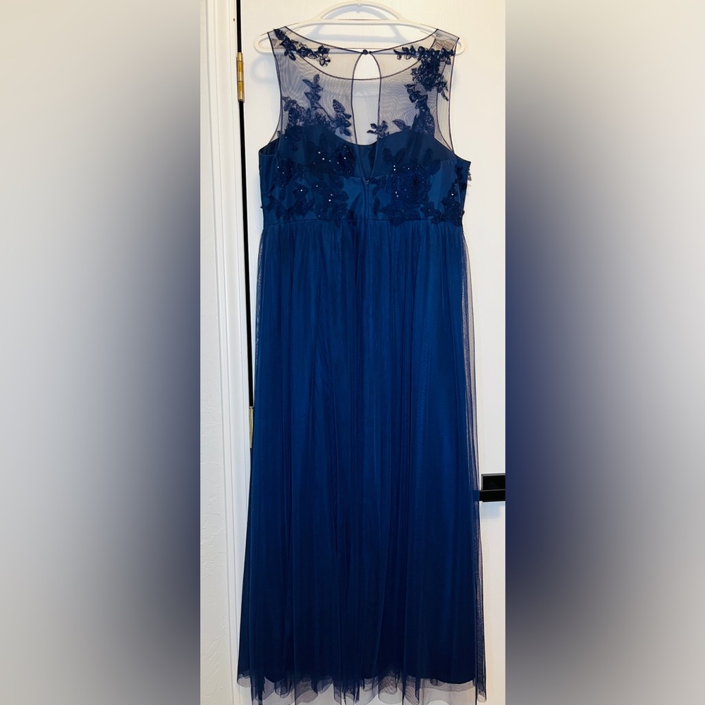 David's Bridal navy blue formal dress sheer, embroidered, and sequined bodice - Picture 5 of 5